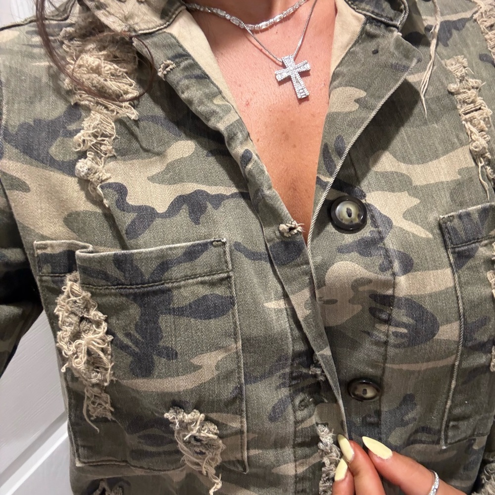 Forever 21 Camouflage Utility Jacket with Distressed Details